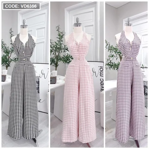 Jumpsuit dài basic kẻ