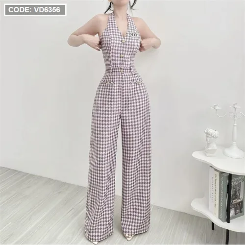 Jumpsuit dài basic kẻ