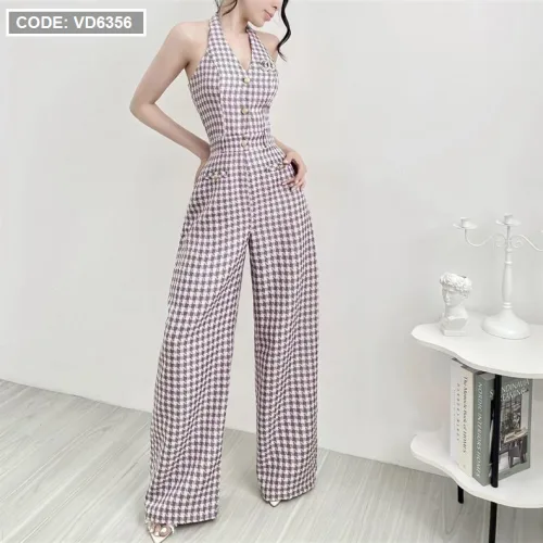 Jumpsuit dài basic kẻ