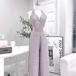 Jumpsuit dài basic kẻ