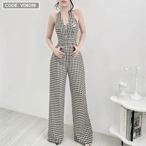 Jumpsuit dài basic kẻ