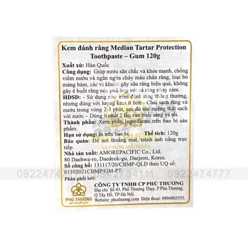 Kem Đánh Răng Median Màu Xanh Ngọc Dental IQ 93%  Tartar Protection Toothpaste Gum 120g