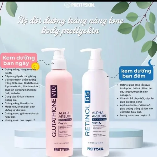 Kem Body Prettyskin Màu Hồng Ban Ngày Glutathione V10 Alpha Arbutin Body Lotion 250ml
