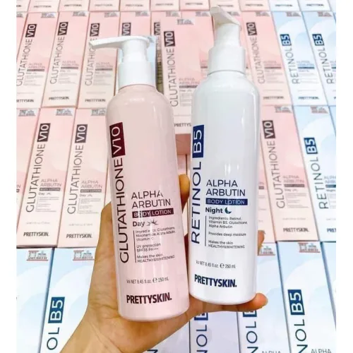 Kem Body Prettyskin Màu Hồng Ban Ngày Glutathione V10 Alpha Arbutin Body Lotion 250ml