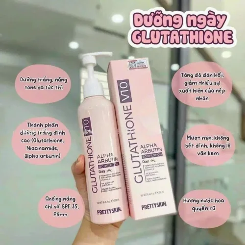 Kem Body Prettyskin Màu Hồng Ban Ngày Glutathione V10 Alpha Arbutin Body Lotion 250ml