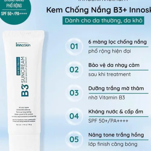 Kem Chống Nắng B3 InnoSkin Màu Xanh Cho Da Khô Nâng tông cực tự nhiên