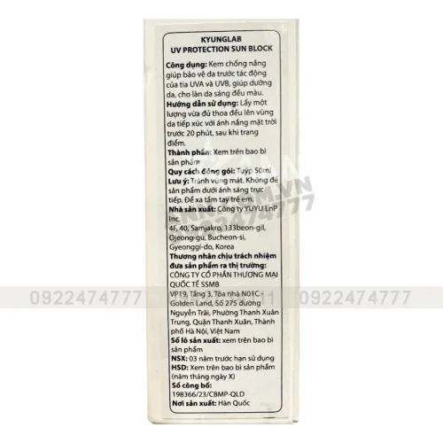 Kem Chống Nắng Kyung Lab Sun Block SPF50+/PA++++ 50ml