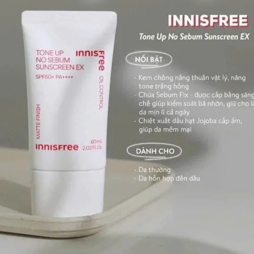Kem Chống Nắng Nâng Tông Da, Kiềm Dầu INNISFREE Tone Up No Sebum Sunscreen Ex 60ml