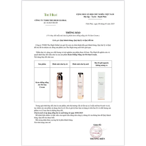 Kem Chống Nắng The High Korea Giúp Nâng Tone Da Trắng Hồng 50ml - Mẫu Mới Nhất 2025