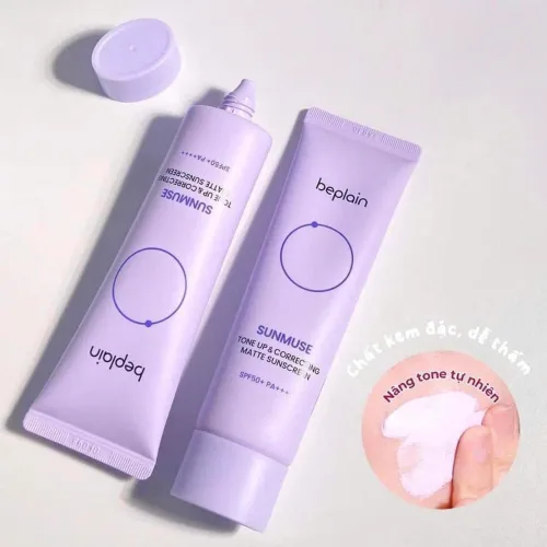 Kem Chống Nắng Thuần Chay Nâng Tone, Kiềm Dầu, Dưỡng Ẩm Beplain Sunmuse Sunscreen SPF50+/PA+++ 50ml tím nhạt