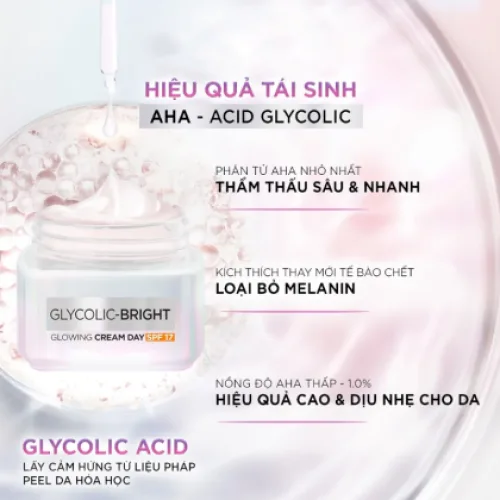 Kem Dưỡng Da L'oreal Paris Glycolic-Bright Glowing Cream Day SPF 17 50ml