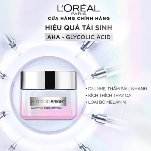 Kem Dưỡng Trắng Da Loreal Paris Ban Đêm Glycolic-Bright Glowing Cream Night 50ml Loreal