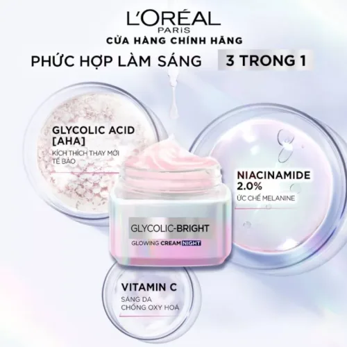 Kem Dưỡng Trắng Da Loreal Paris Ban Đêm Glycolic-Bright Glowing Cream Night 50ml Loreal