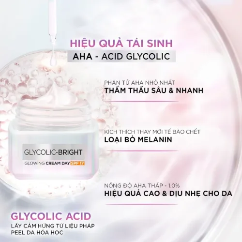 Kem Dưỡng Trắng Da Loreal Paris Ban Ngày Glycolic-Bright Glowing Cream Day SPF 17 50ml