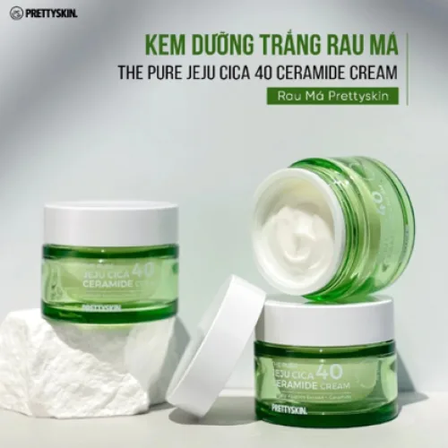 Kem dưỡng trắng da rau má The Pure Jeju Cica 40 Ceramide Cream của nhà Pretty Skin