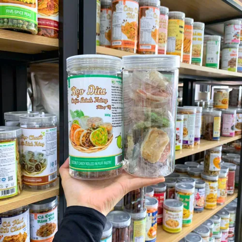 Kẹo Dừa Nướng - Kẹo Dừa Cuộn Bánh Phồng Mix 7 Vị Thơm Ngon 300g Hộp Pet