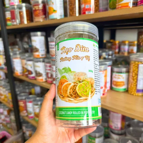 Kẹo Dừa Nướng - Kẹo Dừa Cuộn Bánh Phồng Mix 7 Vị Thơm Ngon 300g Hộp Pet