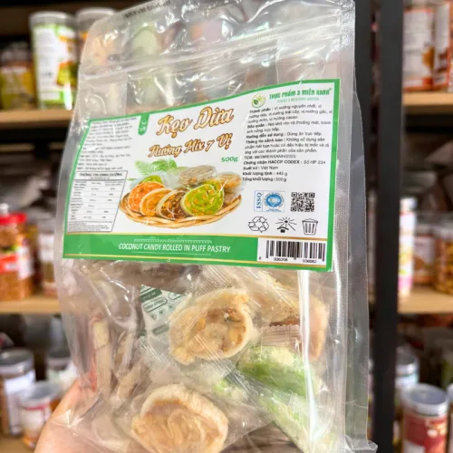 Kẹo Dừa Nướng Mix 7 Vị 500g - Túi Zip Trong