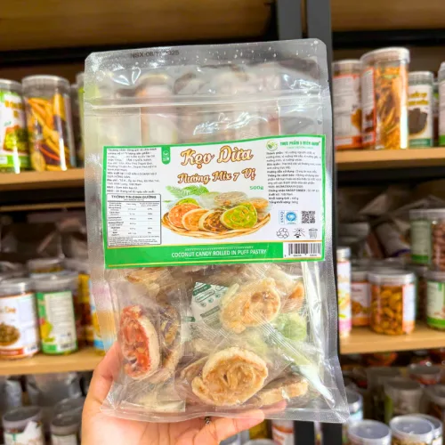 Kẹo Dừa Nướng Mix 7 Vị 500g - Túi Zip Trong