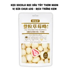 Kẹo Socola Bọc Dâu Tây Thơm Ngon Vị Sữa Chua 60g - Bịch Trắng Kem