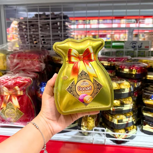 Kẹo Sữa KING HENRY BONART Nhân Trái Cây Hình Túi Tiền Hộp Thiếc 2 Màu 90g