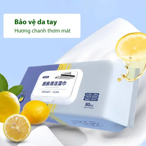 Khăn Ướt Lau Bếp Đa Năng - Khăn Lau Bàn Bếp Bát Đĩa Đa Năng An Toàn 1 Gói 80 Miếng 30x11x5cm