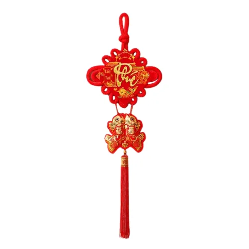 Khánh Nhung Đỏ Chữ Phúc 3D - Liễn Vuông Cá Chép Nhung Đỏ Trang Trí Tết - 12cm