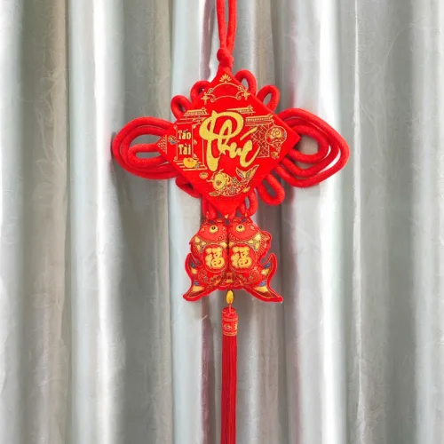 Khánh Nhung Đỏ Chữ Phúc 3D - Liễn Vuông Cá Chép Nhung Đỏ Trang Trí Tết - 12cm