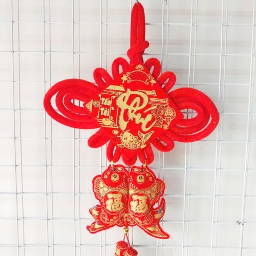 Khánh Nhung Đỏ Chữ Phúc 3D - Liễn Vuông Cá Chép Nhung Đỏ Trang Trí Tết - 12cm