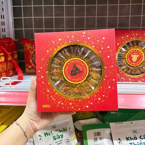 Khô Bò Miếng Úc Đầu Bò Vàng Đen 400g Mẫu Mới - Hộp Quà Tết