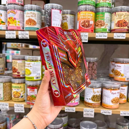 Khô Bò Sấy Khô Vị Truyền Thống Siêu Cay Malai BEST STEAK Hộp Vuông Ánh Kim Đầu Bò