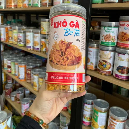 Khô Gà Bơ Tỏi Thơm Ngon 300g Hộp