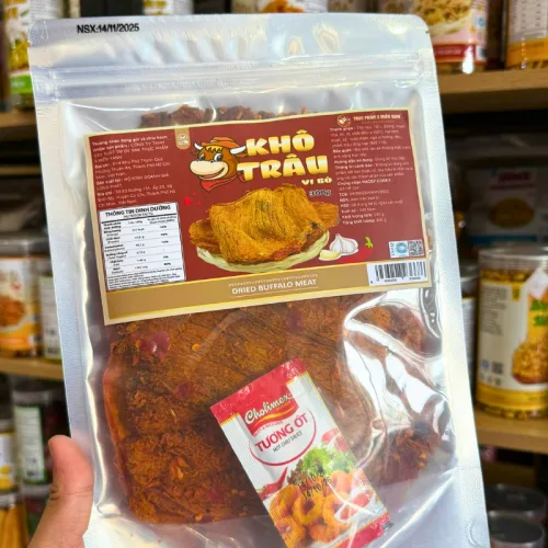 Khô Trâu Miếng Tẩm Vị Bò 300g - Túi Zip Bạc