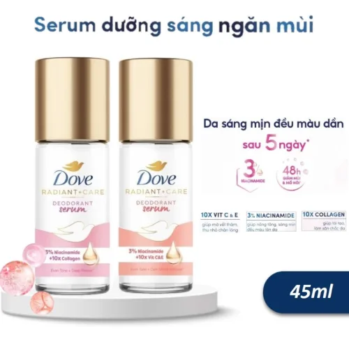 Lăn Khử Mùi Dưỡng Trắng Dove 3% Niacinamide + 10x Collagen Chai Màu Tím 45ml
