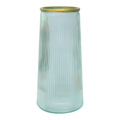 Lọ Hoa Thủy Tinh Trụ Sọc Viền Vàng Lucas 21x7x10cm