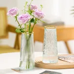 Lọ Hoa Thủy Tinh Trụ Sọc Viền Vàng Lucas 21x7x10cm