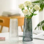 Lọ Hoa Thủy Tinh Trụ Sọc Viền Vàng Lucas 21x7x10cm