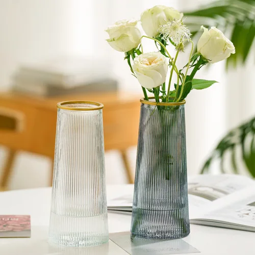 Lọ Hoa Thủy Tinh Trụ Sọc Viền Vàng Lucas 21x7x10cm