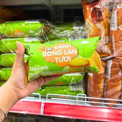 Lốc 10 Cái Bánh Bông Lan Tươi Trứng Sữa Kim Nguyên Vị Matcha 60g - Bịch Xanh Lá