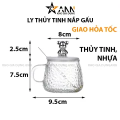 Ly Thủy Tinh Nắp Gấu Cốc Thủy Tinh Pha Lê Có Nắp Kèm Thìa 10x9.5x8cm