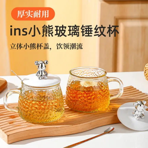 Ly Thủy Tinh Nắp Gấu Cốc Thủy Tinh Pha Lê Có Nắp Kèm Thìa 10x9.5x8cm