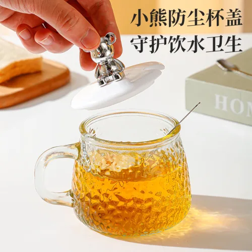 Ly Thủy Tinh Nắp Gấu Cốc Thủy Tinh Pha Lê Có Nắp Kèm Thìa 10x9.5x8cm