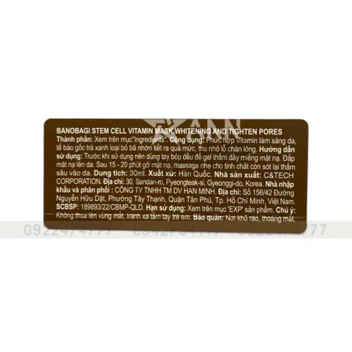 Mặt Nạ Banobagi Màu Vàng Stem Cell Vitamin Mask Whitening Tighten Pores Hộp 10 Miếng