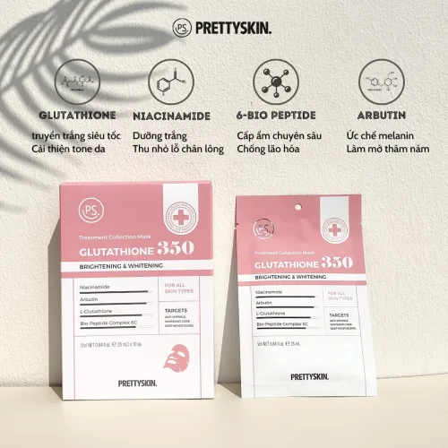 Mặt Nạ Prettyskin Glutathione 350 Màu Hồng Dưỡng Trắng Da Hộp 10miếng