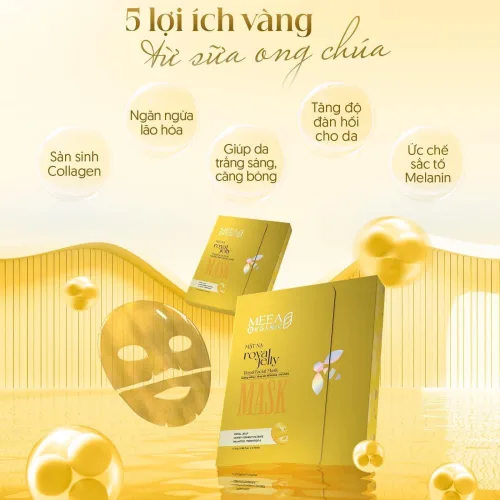 Mặt Nạ Thạch Collagen Meea Organic Màu Vàng Royal Jelly Mask Hộp 5 Miếng