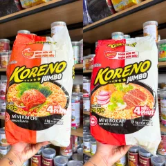 Mì Cay Koreno Jumbo Vị Bò - Vị Kim Chi - Mì Cay Hàn Quốc Túi 1kg (10 Gói x 100g)