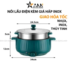 Nồi Lẩu Điện Thông Minh - Bếp Điện Công Suất Lớn 1000W - Tặng Kèm Giá Hấp Inox 34x17cm
