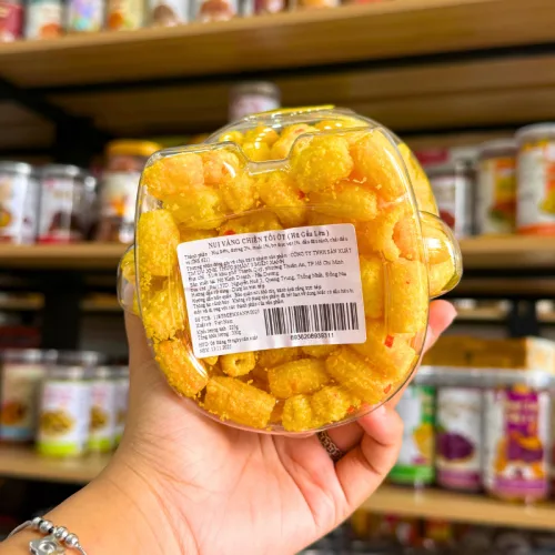 Nui Vàng Chiên Tỏi Ớt Đậm Vị 330g - Hũ Gấu Lớn