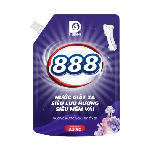 Nước Giặt Xả Cao Cấp 888 D-Shining Hương Nước Hoa 3,2kg - Túi Màu Tím