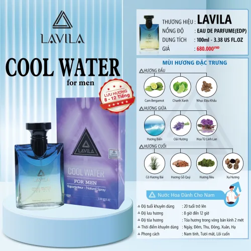 Nước Hoa Nam Lavila Cool Water 100ml full size